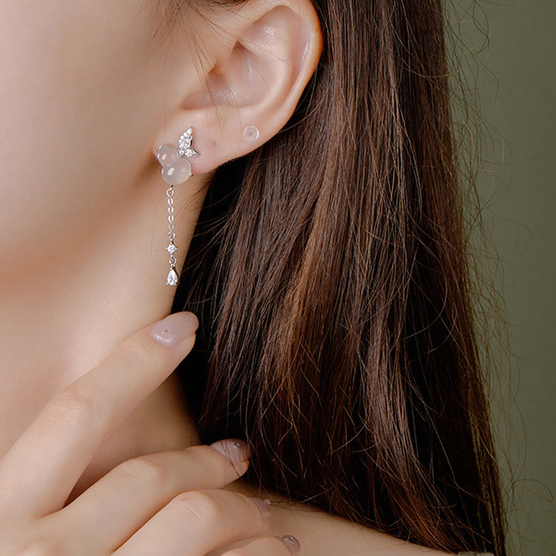 Pendientes de plata de ley 925 con forma de calabaza y mariposa , con Buddha Stones, jade hetiano, magnolia y calcedonia