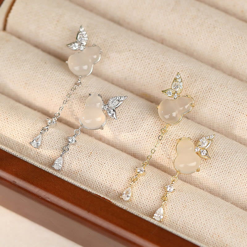 Pendientes de plata de ley 925 con forma de calabaza y mariposa , con Buddha Stones, jade hetiano, magnolia y calcedonia