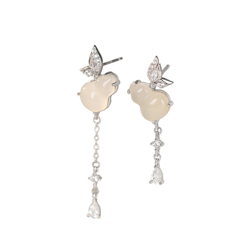 Pendientes de plata de ley 925 con forma de calabaza y mariposa , con Buddha Stones, jade hetiano, magnolia y calcedonia