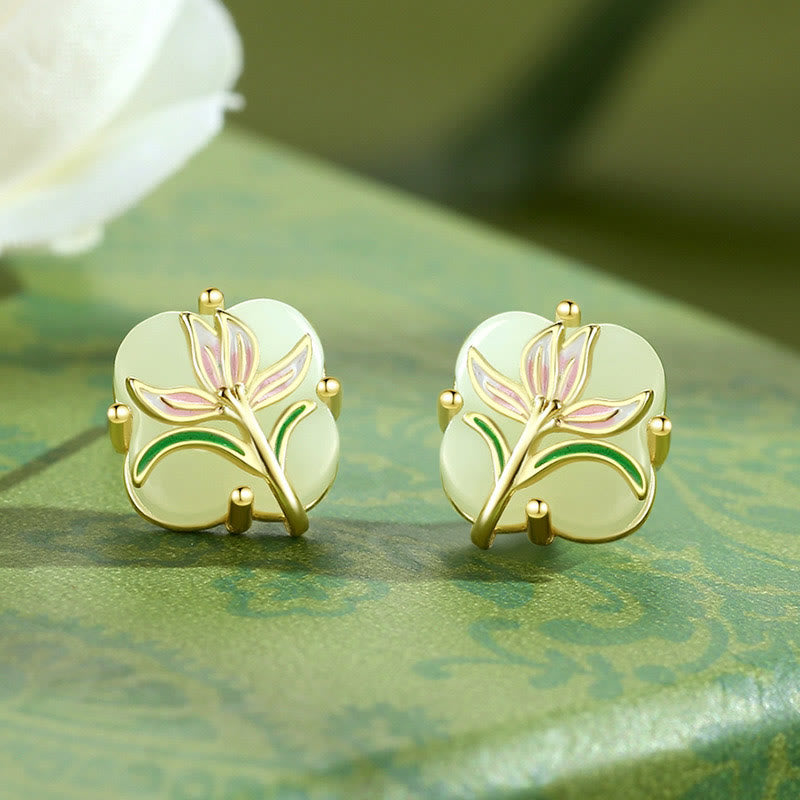 Pendientes de plata de ley 925 con forma de calabaza y mariposa , con Buddha Stones, jade hetiano, magnolia y calcedonia