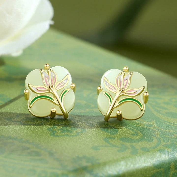 Pendientes de plata de ley 925 con forma de calabaza y mariposa , con Buddha Stones, jade hetiano, magnolia y calcedonia