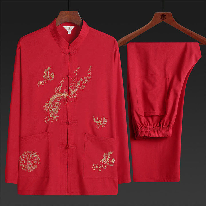 Traje Tang con Buddha Stones para Año Nuevo chino, uniforme tradicional Hanfu, camiseta de manga larga, pantalones, conjunto para hombre