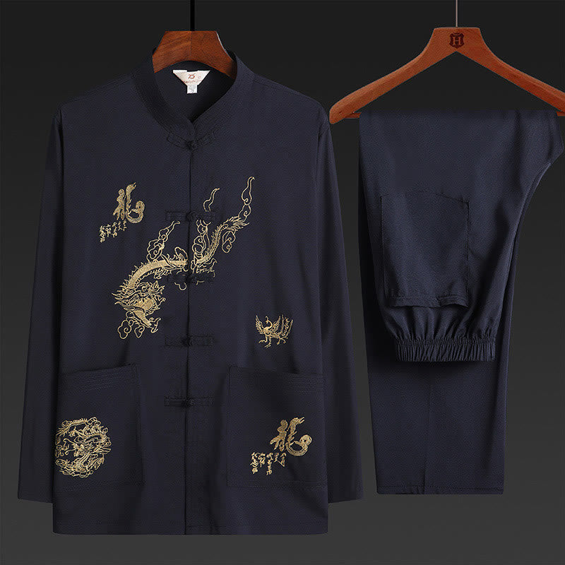 Traje Tang con Buddha Stones para Año Nuevo chino, uniforme tradicional Hanfu, camiseta de manga larga, pantalones, conjunto para hombre