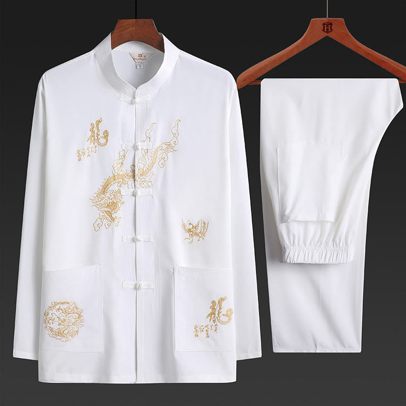 Traje Tang con Buddha Stones para Año Nuevo chino, uniforme tradicional Hanfu, camiseta de manga larga, pantalones, conjunto para hombre - Blanco - US/UK/AU42, EU52 (3XL) - image 1