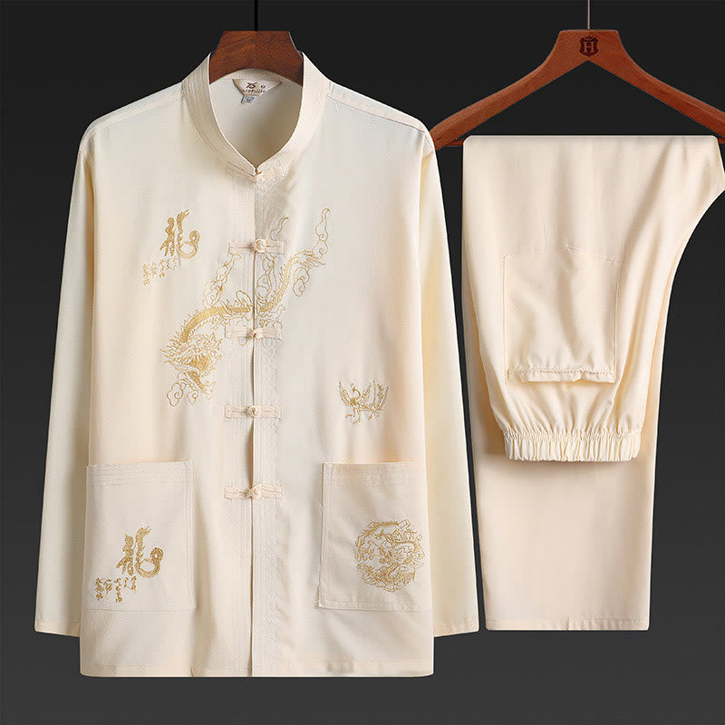 Traje Tang con Buddha Stones para Año Nuevo chino, uniforme tradicional Hanfu, camiseta de manga larga, pantalones, conjunto para hombre