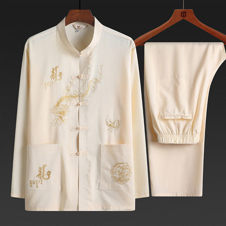 Traje Tang con Buddha Stones para Año Nuevo chino, uniforme tradicional Hanfu, camiseta de manga larga, pantalones, conjunto para hombre