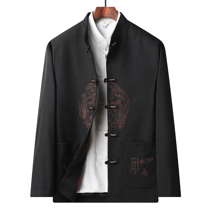 Traje Tang bordado con Buddha Stones para Año Nuevo chino, uniforme tradicional Hanfu, camiseta de manga larga, pantalones, conjunto para hombre - Techo negro - US/UK/AU46, EU56 (5XL) - image 17