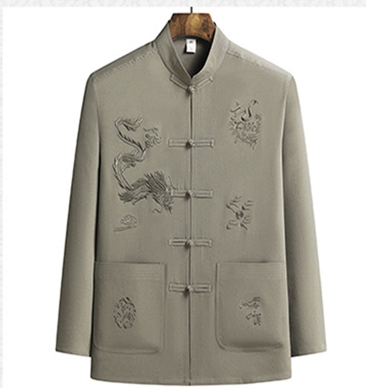 Traje Tang Hanfu de manga larga con botones y dragón y rana bordados con Buddha Stones para Año Nuevo chino, conjunto de ropa para hombre - image 20