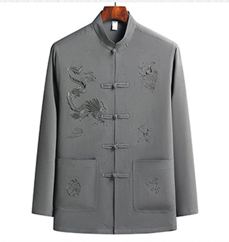 Traje Tang Hanfu de manga larga con botones y dragón y rana bordados con Buddha Stones para Año Nuevo chino, conjunto de ropa para hombre - image 16