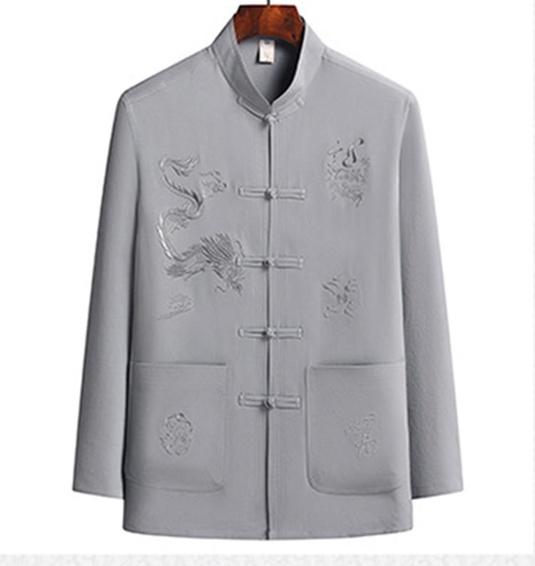 Traje Tang Hanfu de manga larga con botones y dragón y rana bordados con Buddha Stones para Año Nuevo chino, conjunto de ropa para hombre - image 11