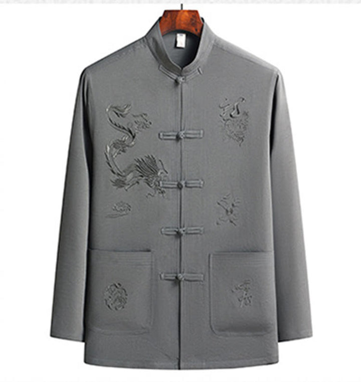 Traje Tang Hanfu de manga larga con botones y dragón y rana bordados con Buddha Stones para Año Nuevo chino, conjunto de ropa para hombre - image 16