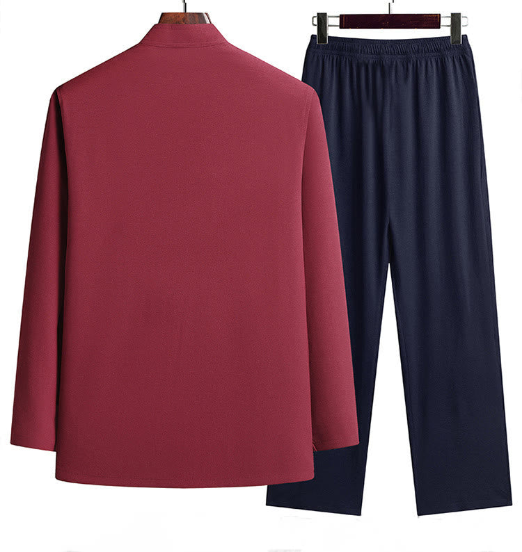 Traje Tang Hanfu de manga larga con botones y dragón y rana bordados con Buddha Stones para Año Nuevo chino, conjunto de ropa para hombre - image 1