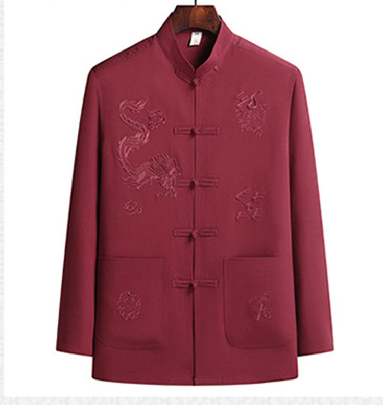 Traje Tang Hanfu de manga larga con botones y dragón y rana bordados con Buddha Stones para Año Nuevo chino, conjunto de ropa para hombre - image 2