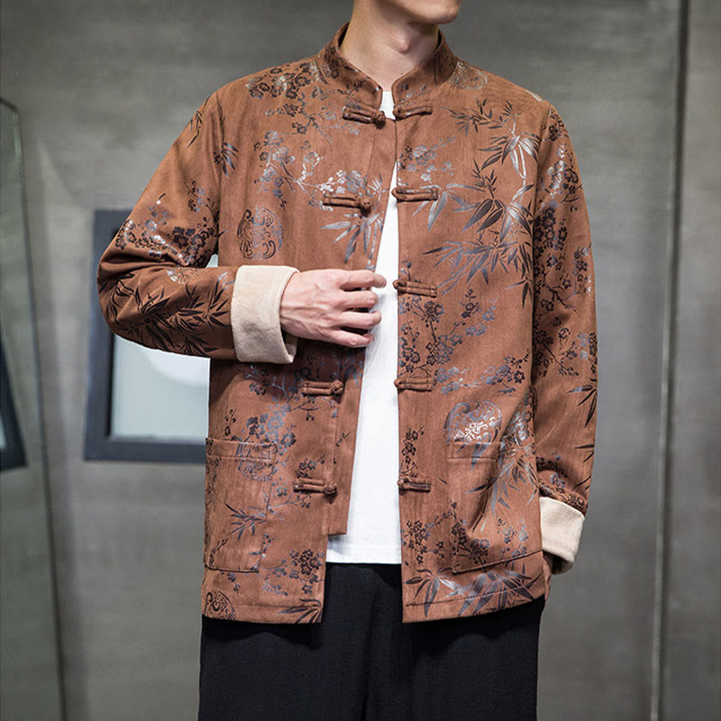 Buddha Stones , flores, bambú, puños de color sólido, botones de rana, traje Tang, chaqueta de algodón para hombre, camisa con bolsillos - image 12