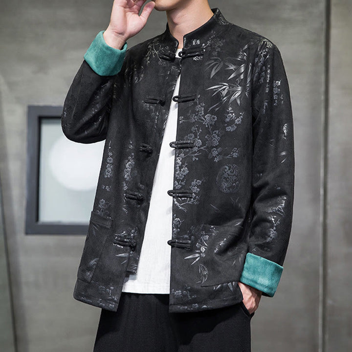 Buddha Stones , flores, bambú, puños de color sólido, botones de rana, traje Tang, chaqueta de algodón para hombre, camisa con bolsillos - image 29