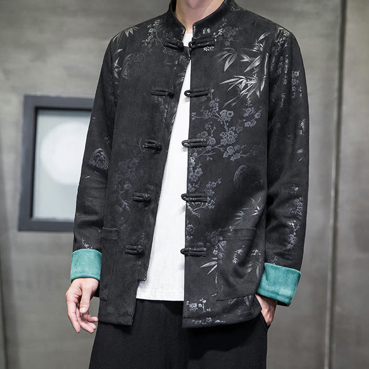 Buddha Stones , flores, bambú, puños de color sólido, botones de rana, traje Tang, chaqueta de algodón para hombre, camisa con bolsillos - image 30