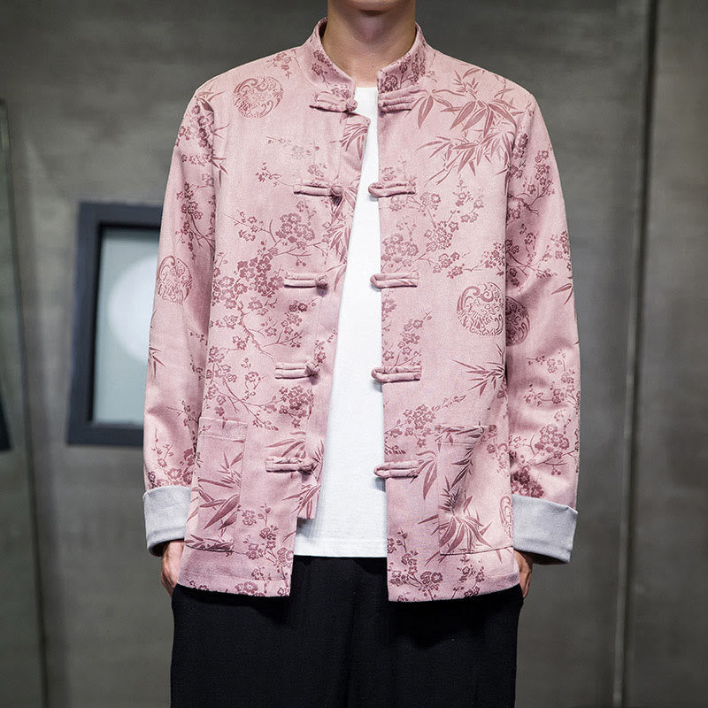 Buddha Stones , flores, bambú, puños de color sólido, botones de rana, traje Tang, chaqueta de algodón para hombre, camisa con bolsillos - image 34