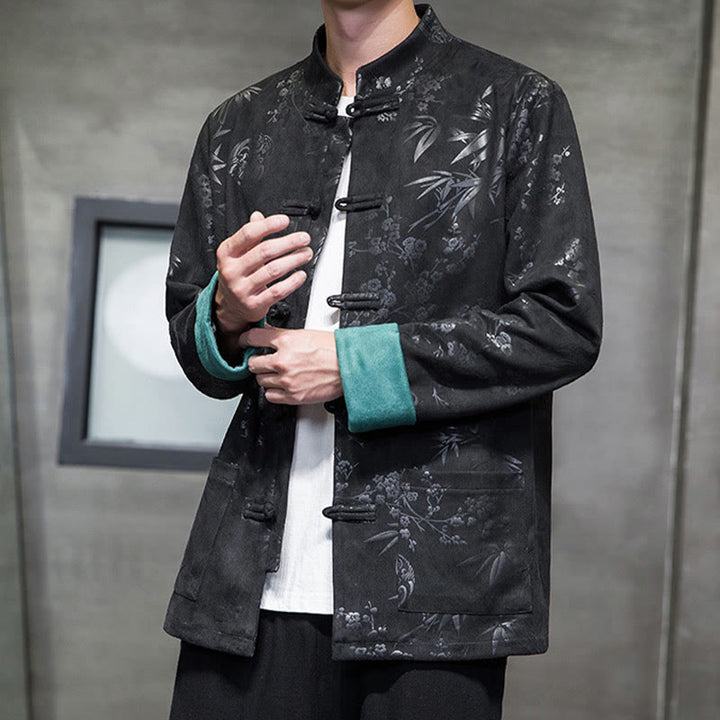 Buddha Stones , flores, bambú, puños de color sólido, botones de rana, traje Tang, chaqueta de algodón para hombre, camisa con bolsillos - image 31