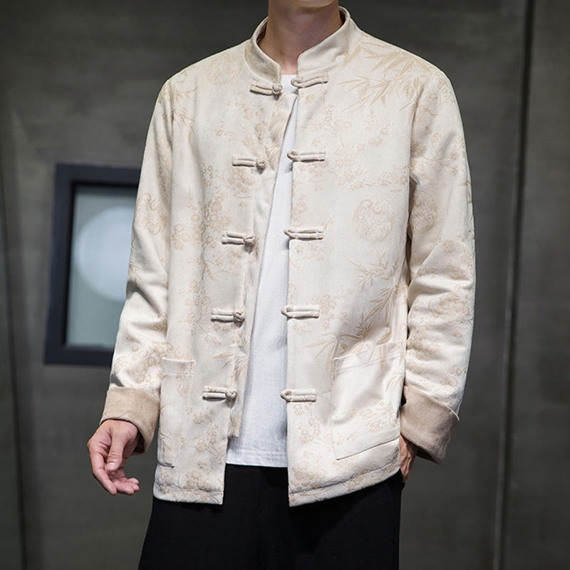 Buddha Stones , flores, bambú, puños de color sólido, botones de rana, traje Tang, chaqueta de algodón para hombre, camisa con bolsillos - image 46