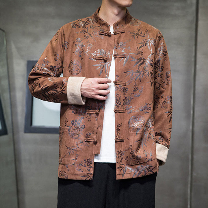 Buddha Stones , flores, bambú, puños de color sólido, botones de rana, traje Tang, chaqueta de algodón para hombre, camisa con bolsillos - image 12