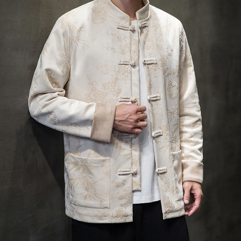 Buddha Stones , flores, bambú, puños de color sólido, botones de rana, traje Tang, chaqueta de algodón para hombre, camisa con bolsillos - image 52