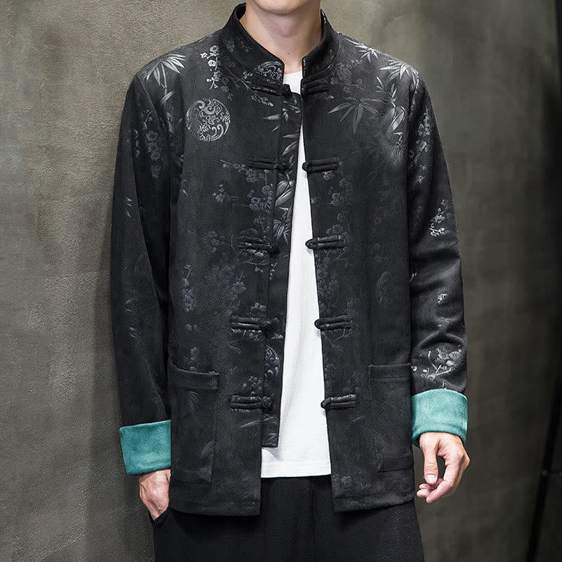 Buddha Stones , flores, bambú, puños de color sólido, botones de rana, traje Tang, chaqueta de algodón para hombre, camisa con bolsillos - image 32