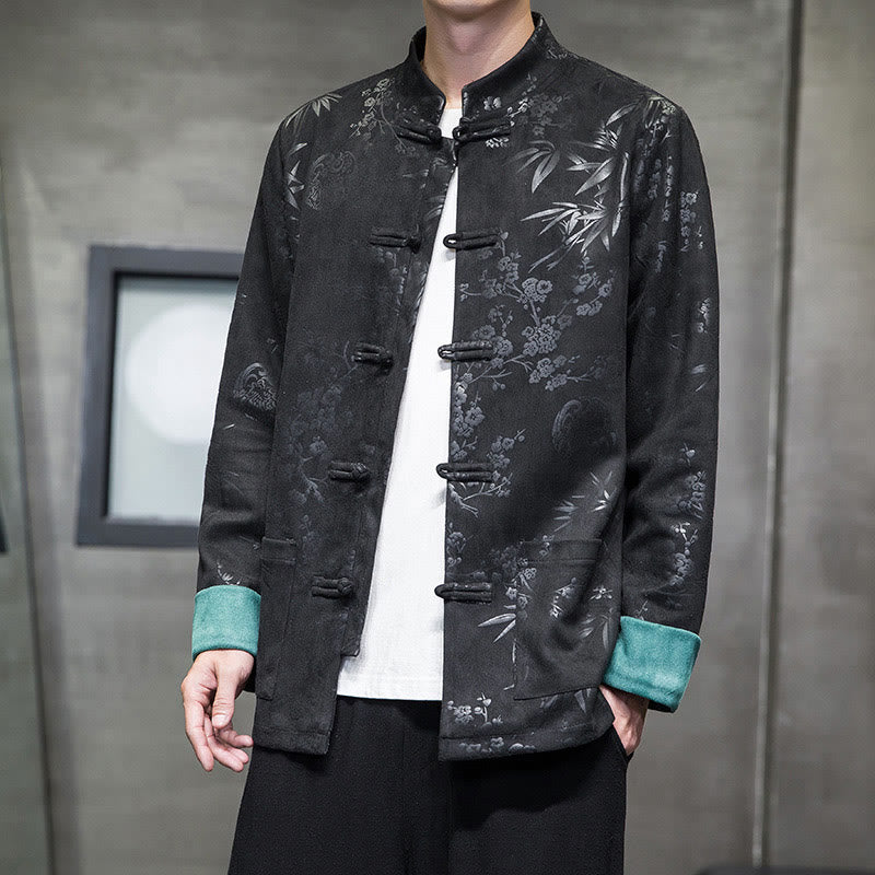 Buddha Stones , flores, bambú, puños de color sólido, botones de rana, traje Tang, chaqueta de algodón para hombre, camisa con bolsillos - image 28