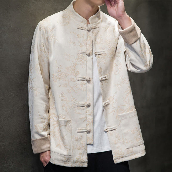 Buddha Stones , flores, bambú, puños de color sólido, botones de rana, traje Tang, chaqueta de algodón para hombre, camisa con bolsillos - image 51