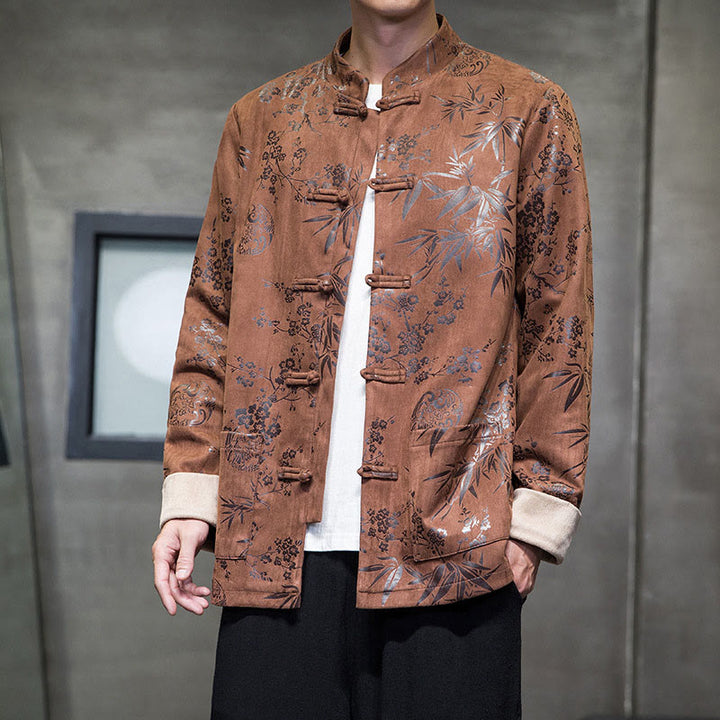 Buddha Stones , flores, bambú, puños de color sólido, botones de rana, traje Tang, chaqueta de algodón para hombre, camisa con bolsillos - image 16