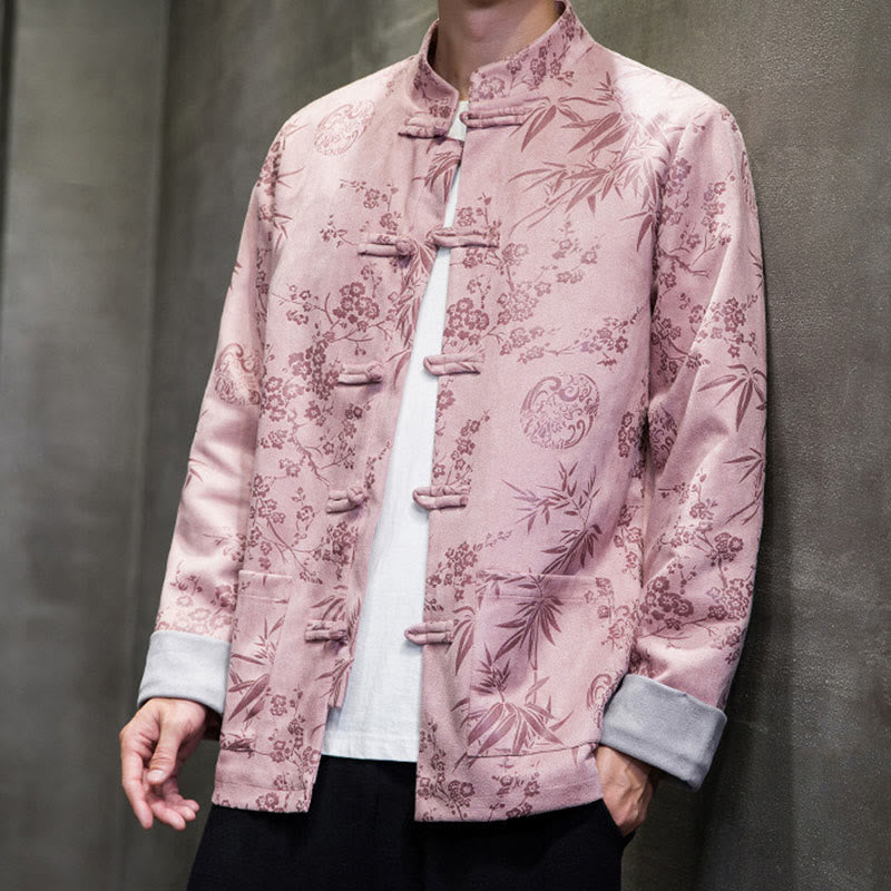 Buddha Stones , flores, bambú, puños de color sólido, botones de rana, traje Tang, chaqueta de algodón para hombre, camisa con bolsillos - image 35