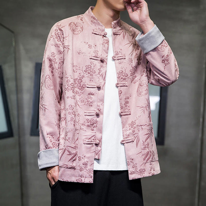 Buddha Stones , flores, bambú, puños de color sólido, botones de rana, traje Tang, chaqueta de algodón para hombre, camisa con bolsillos - image 41