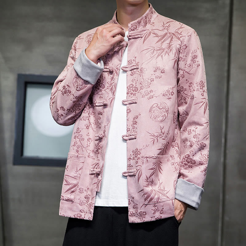 Buddha Stones , flores, bambú, puños de color sólido, botones de rana, traje Tang, chaqueta de algodón para hombre, camisa con bolsillos - image 38