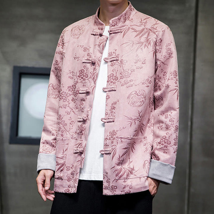 Buddha Stones , flores, bambú, puños de color sólido, botones de rana, traje Tang, chaqueta de algodón para hombre, camisa con bolsillos - image 40