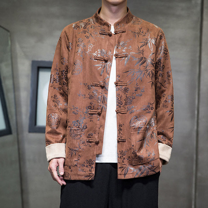 Buddha Stones , flores, bambú, puños de color sólido, botones de rana, traje Tang, chaqueta de algodón para hombre, camisa con bolsillos - image 13