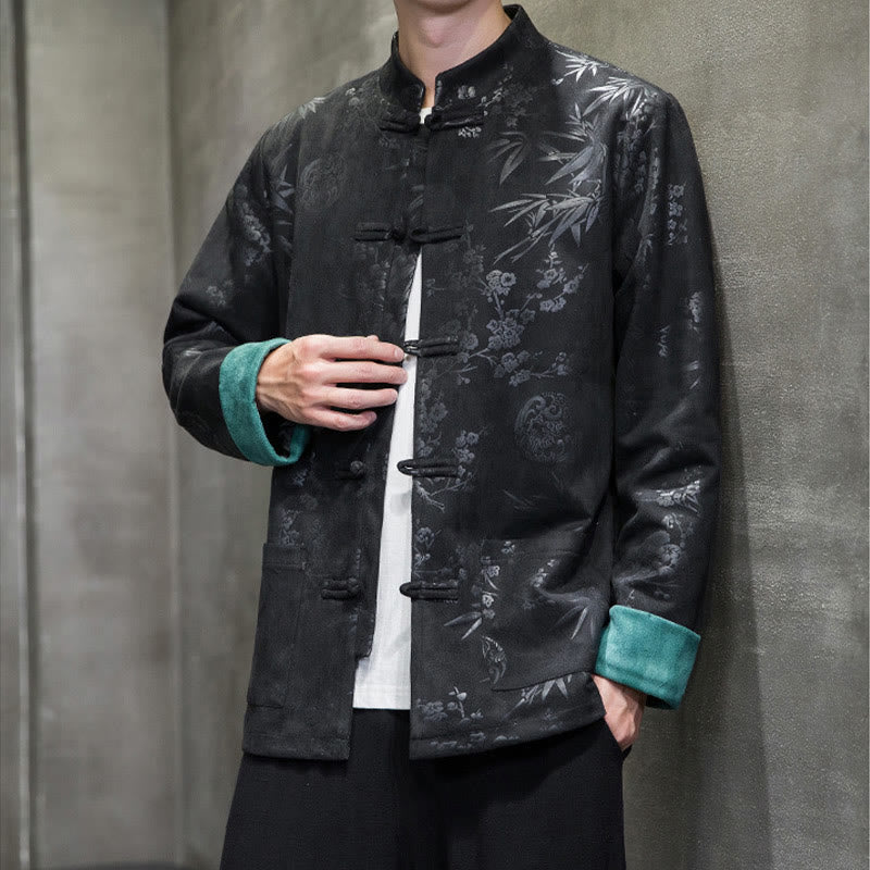 Buddha Stones , flores, bambú, puños de color sólido, botones de rana, traje Tang, chaqueta de algodón para hombre, camisa con bolsillos - image 26