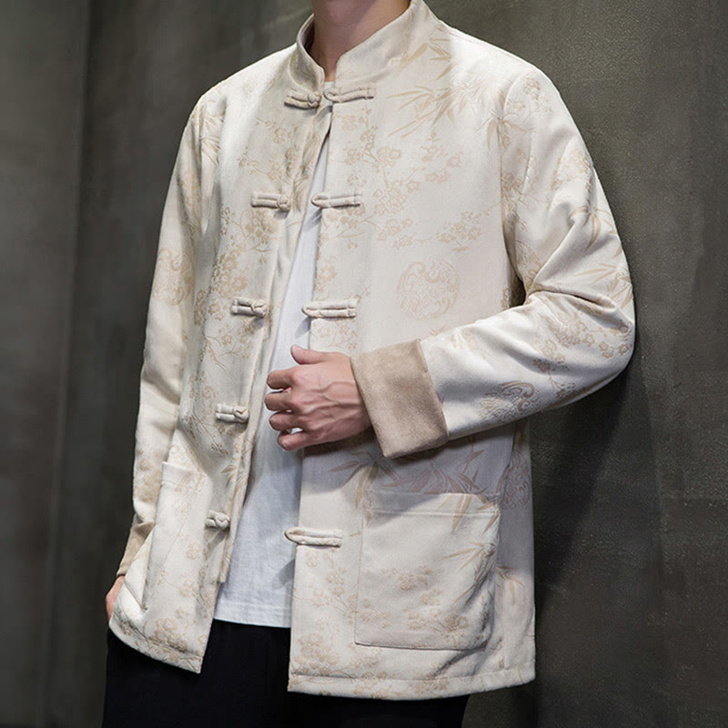 Buddha Stones , flores, bambú, puños de color sólido, botones de rana, traje Tang, chaqueta de algodón para hombre, camisa con bolsillos - image 44