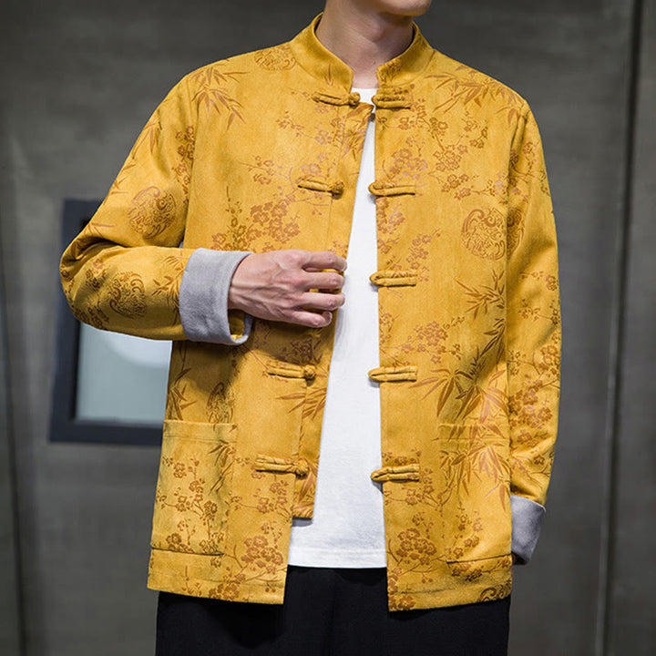 Buddha Stones , flores, bambú, puños de color sólido, botones de rana, traje Tang, chaqueta de algodón para hombre, camisa con bolsillos - image 7