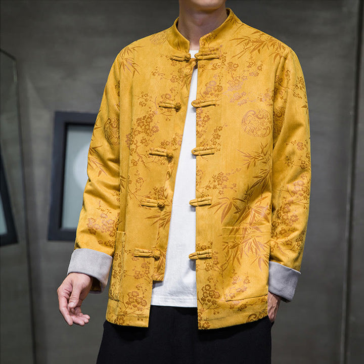 Buddha Stones , flores, bambú, puños de color sólido, botones de rana, traje Tang, chaqueta de algodón para hombre, camisa con bolsillos - image 1