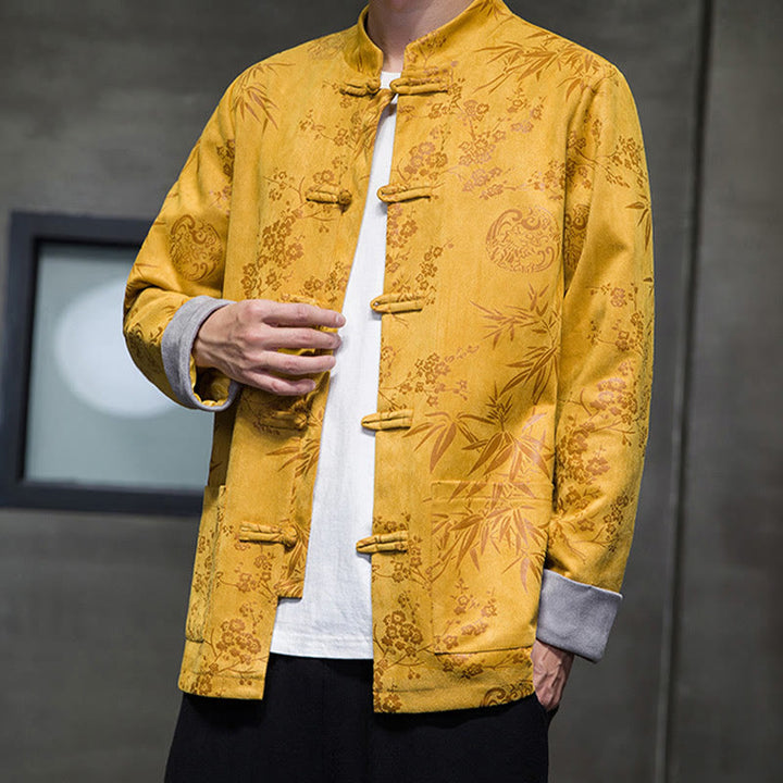 Buddha Stones , flores, bambú, puños de color sólido, botones de rana, traje Tang, chaqueta de algodón para hombre, camisa con bolsillos - image 8