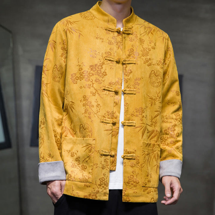 Buddha Stones , flores, bambú, puños de color sólido, botones de rana, traje Tang, chaqueta de algodón para hombre, camisa con bolsillos - image 4