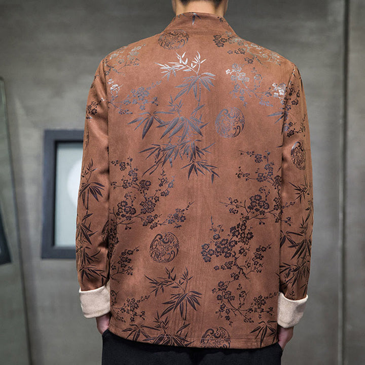 Buddha Stones , flores, bambú, puños de color sólido, botones de rana, traje Tang, chaqueta de algodón para hombre, camisa con bolsillos - image 14