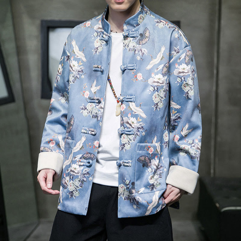 Buddha Stones , flores, abanicos, pájaros, botones de rana, chaqueta de algodón para hombre, camisa con bolsillos - image 10