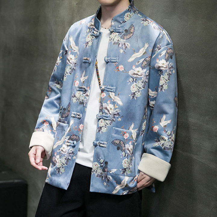 Buddha Stones , flores, abanicos, pájaros, botones de rana, chaqueta de algodón para hombre, camisa con bolsillos - image 14