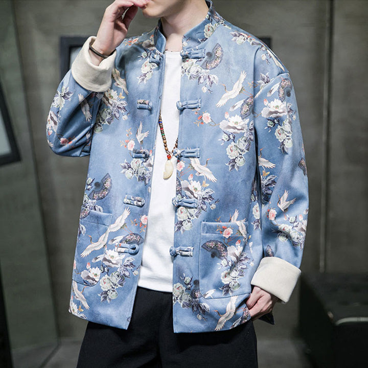 Buddha Stones , flores, abanicos, pájaros, botones de rana, chaqueta de algodón para hombre, camisa con bolsillos - image 9