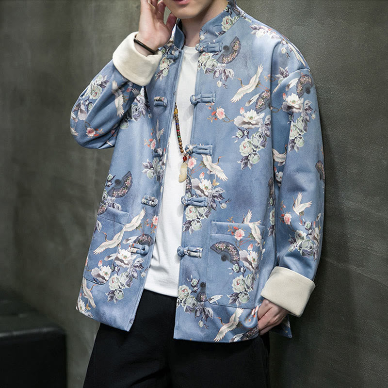 Buddha Stones , flores, abanicos, pájaros, botones de rana, chaqueta de algodón para hombre, camisa con bolsillos - image 11