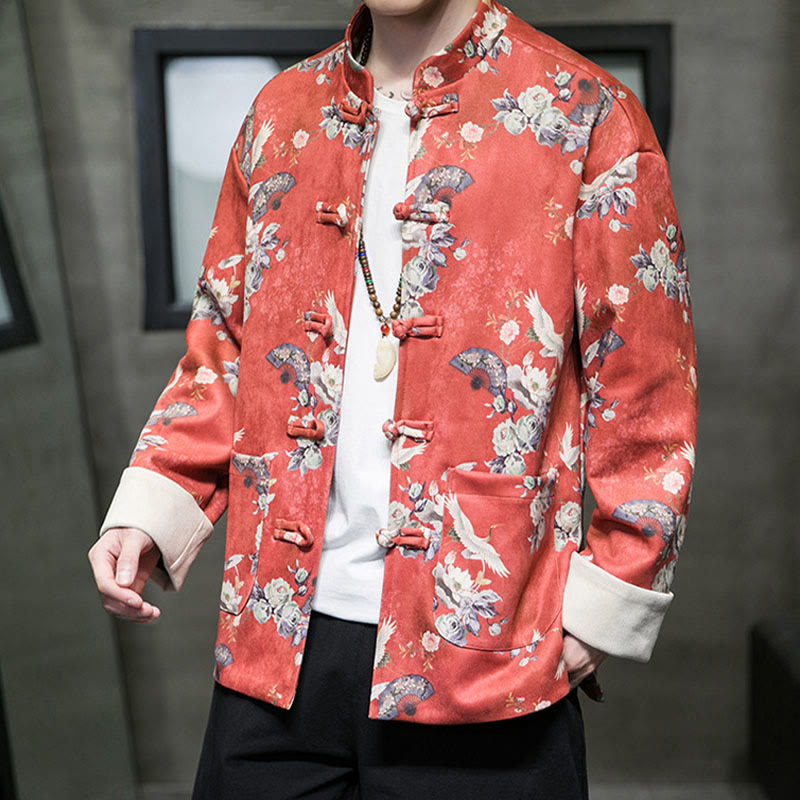 Buddha Stones , flores, abanicos, pájaros, botones de rana, chaqueta de algodón para hombre, camisa con bolsillos - image 1