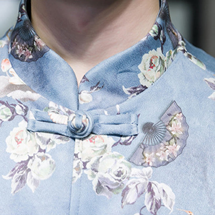 Buddha Stones , flores, abanicos, pájaros, botones de rana, chaqueta de algodón para hombre, camisa con bolsillos - image 16