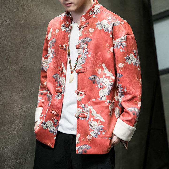 Buddha Stones , flores, abanicos, pájaros, botones de rana, chaqueta de algodón para hombre, camisa con bolsillos - image 5