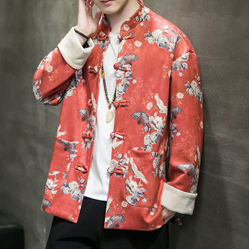 Buddha Stones , flores, abanicos, pájaros, botones de rana, chaqueta de algodón para hombre, camisa con bolsillos - image 6