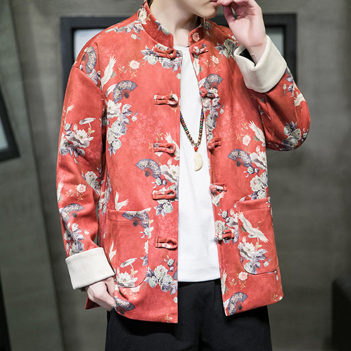 Buddha Stones , flores, abanicos, pájaros, botones de rana, chaqueta de algodón para hombre, camisa con bolsillos - image 7